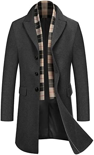 HXW.GJQ Men's Premium Wool Blend Double Breasted Long Pea Coat